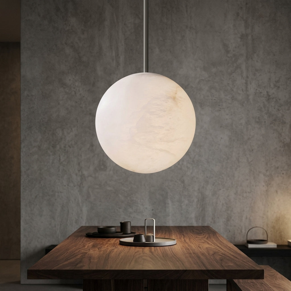 Hand-Carved Alabaster Globe Pendant