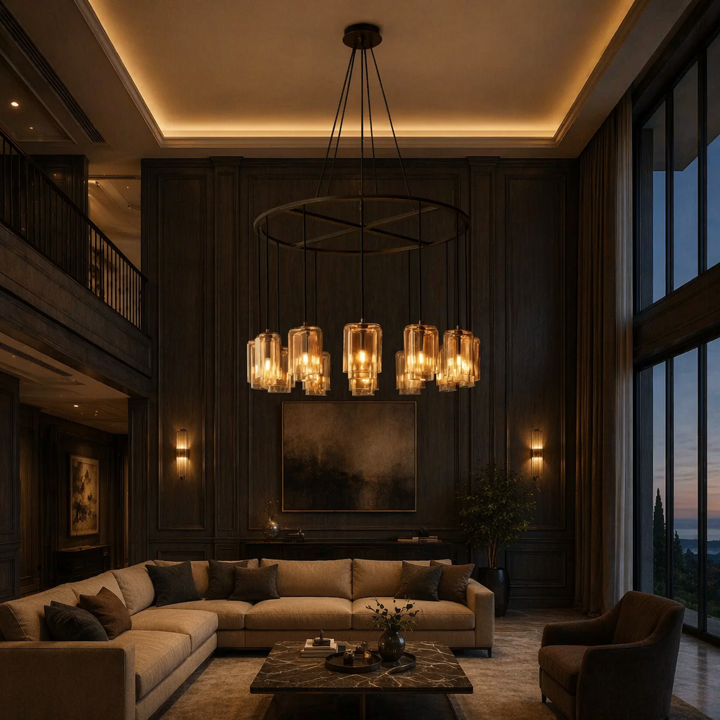 Lacour Amber Glass Round Chandelier