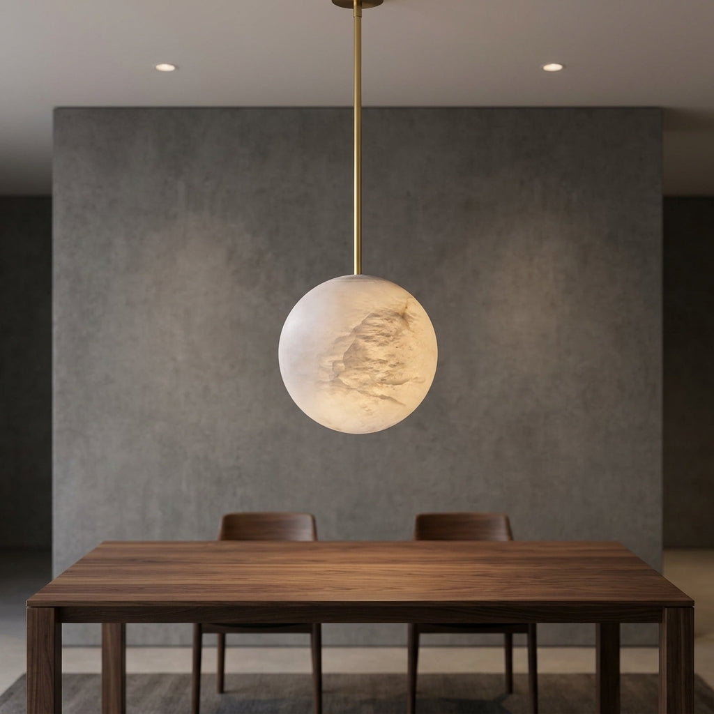 Hand-Carved Alabaster Globe Pendant